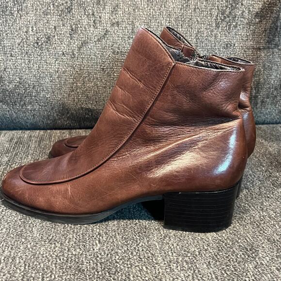 Enzo Angiolini Leather Ankle Boots Mens 10 Brown Side Zip Boho Western Chic - Picture 5 of 9